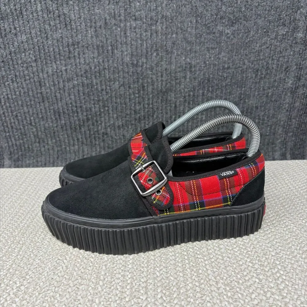 Vans Style 47 Creeper Black Tartan Plaid Buckle Suede Shoes Women’s 6.5